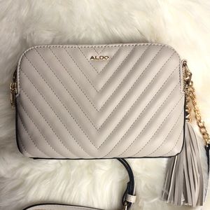 NWOT “Greige” Aldo Quilted Tassel Crossbody